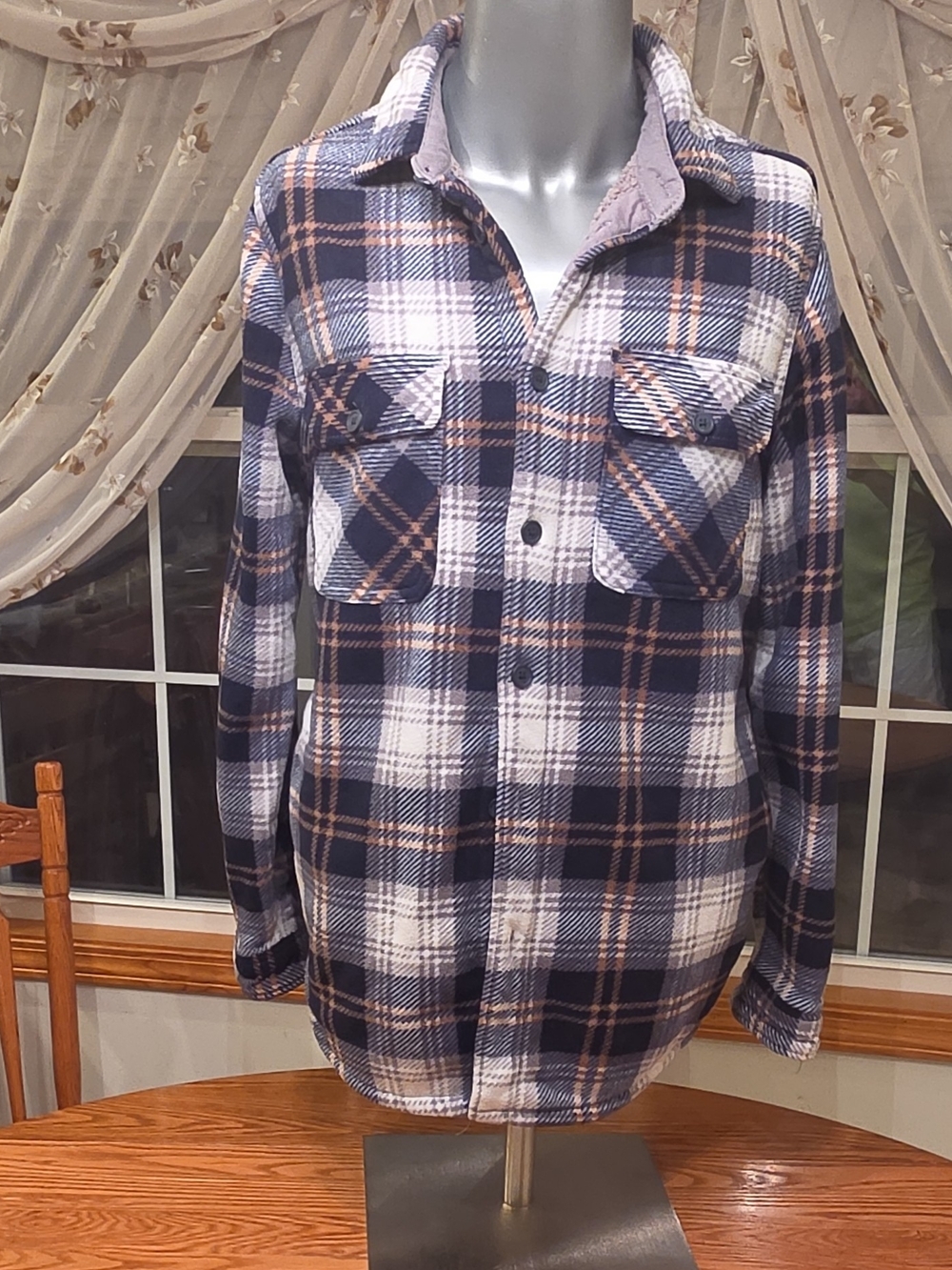 Boston Traders Navy, White and Tan Plaid Button-Down Shirt